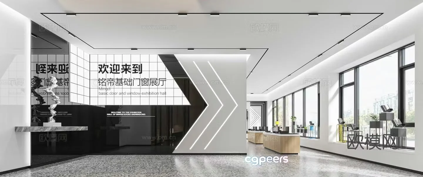 Modern aluminum alloy doors and windows exhibition hall 3d model