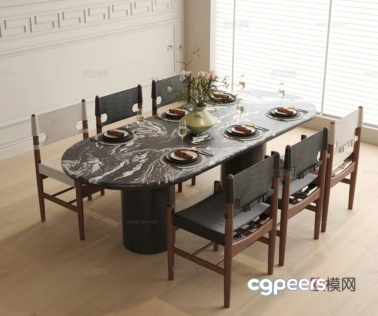 Modern dining table and chair dining chair single chair 3d model