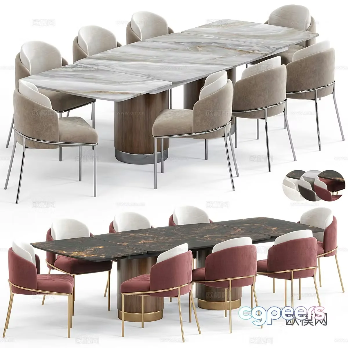 Modern light luxury eight-person dining table and chair 3D model
