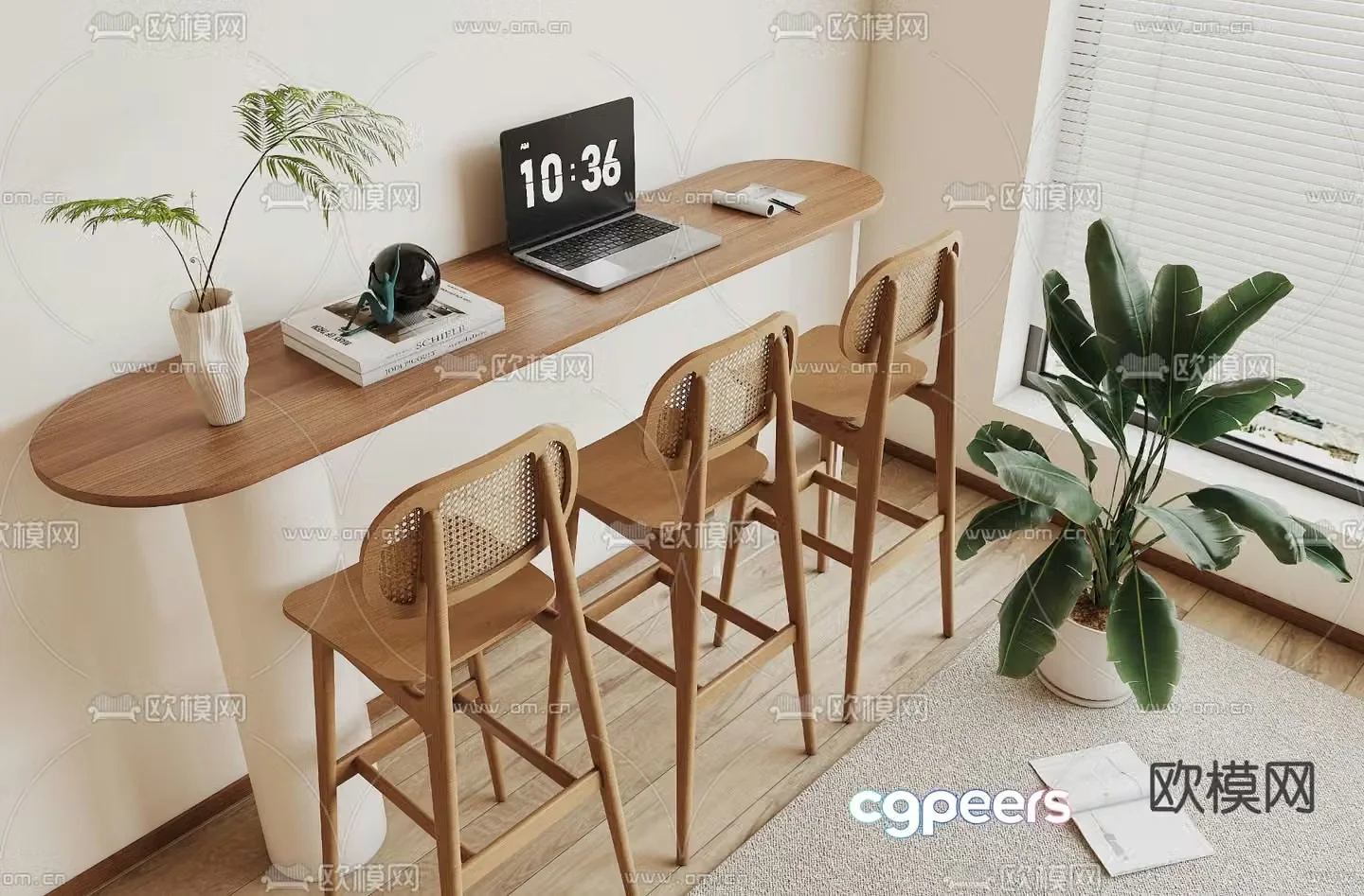 Solid wood bar chair 3d model