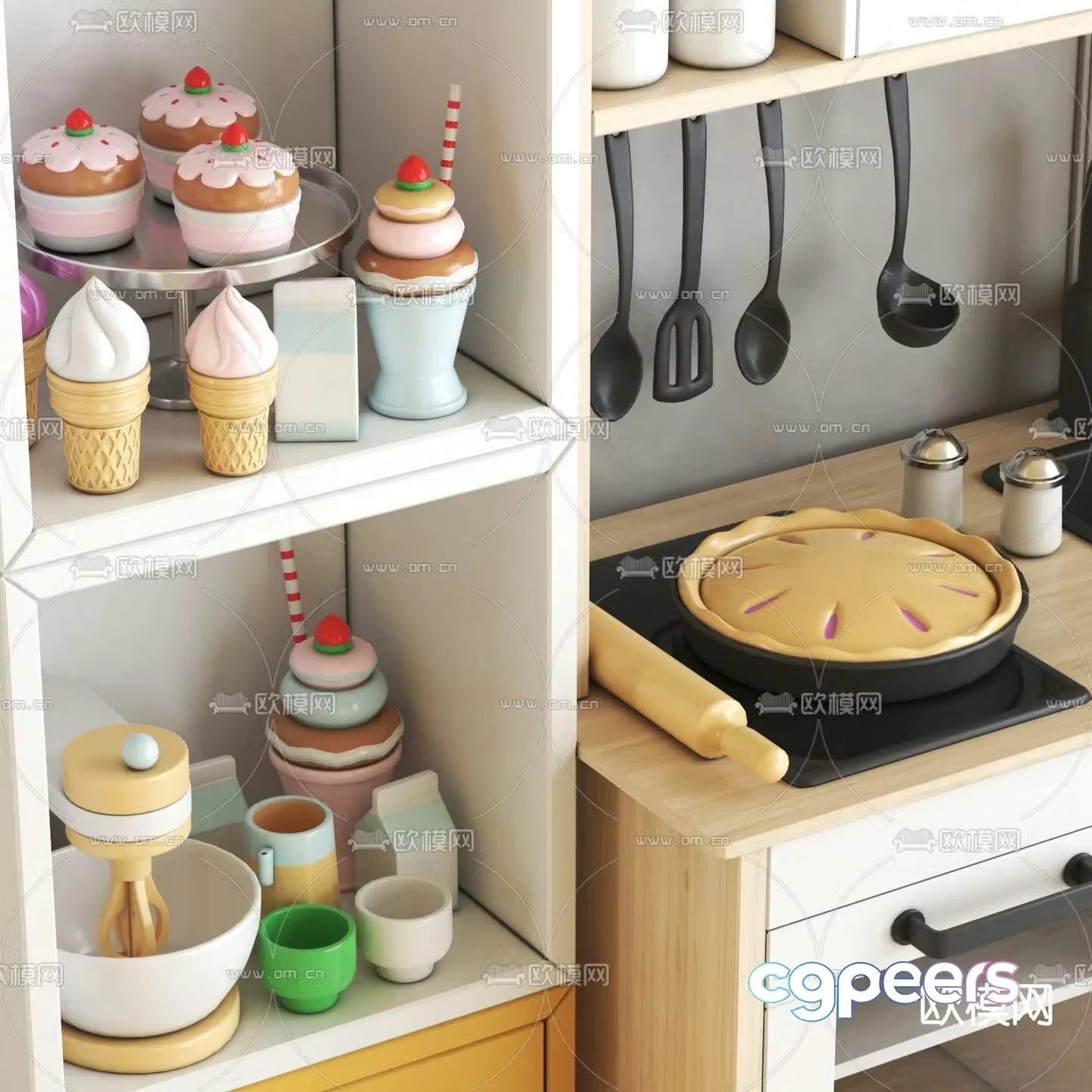 Modern children’s kitchen toy cabinet 3d model