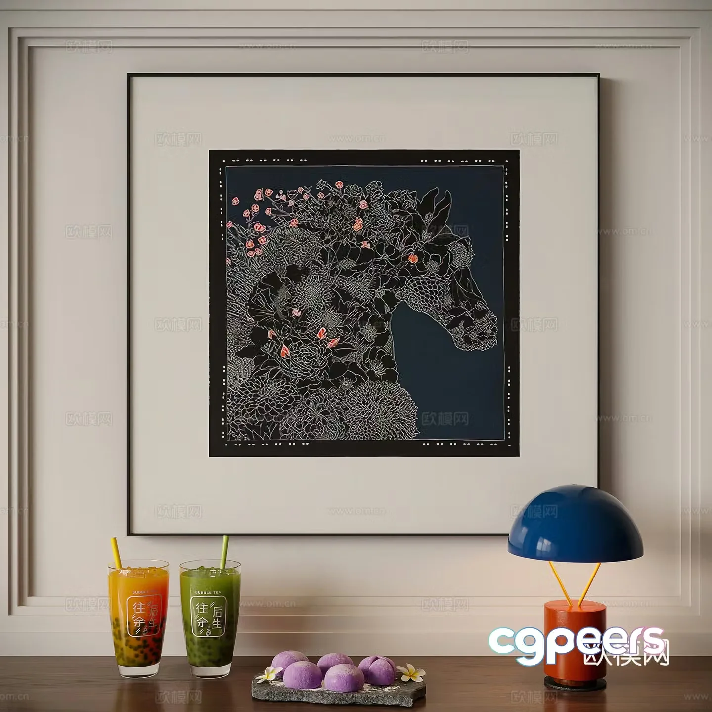 Modern art hanging painting texture painting decorative painting 3D model