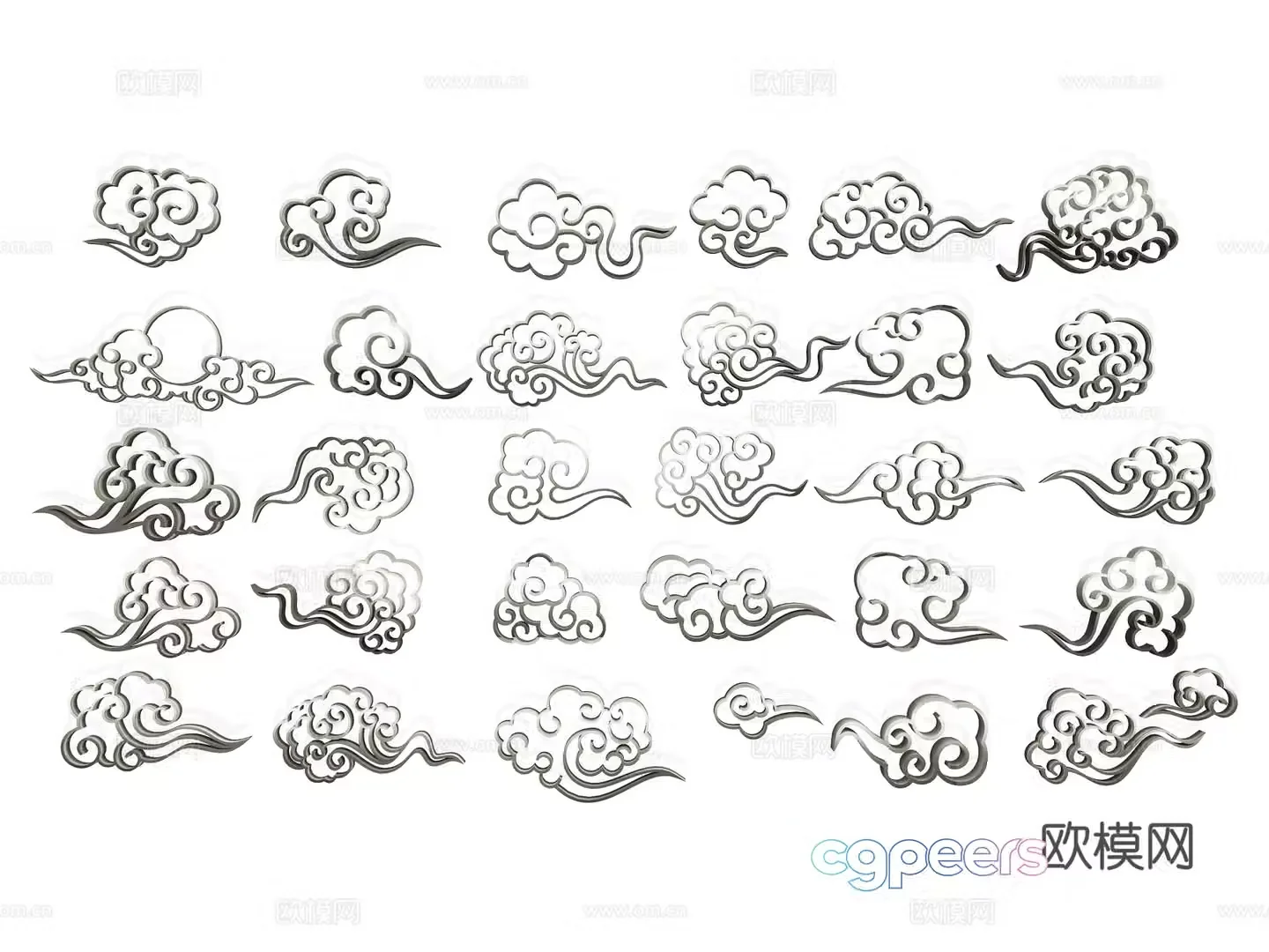 New Chinese style auspicious cloud wall decoration cloud pattern classical tradition auspiciousness gold-edged auspicious cloud pattern elements silhouette 3d model