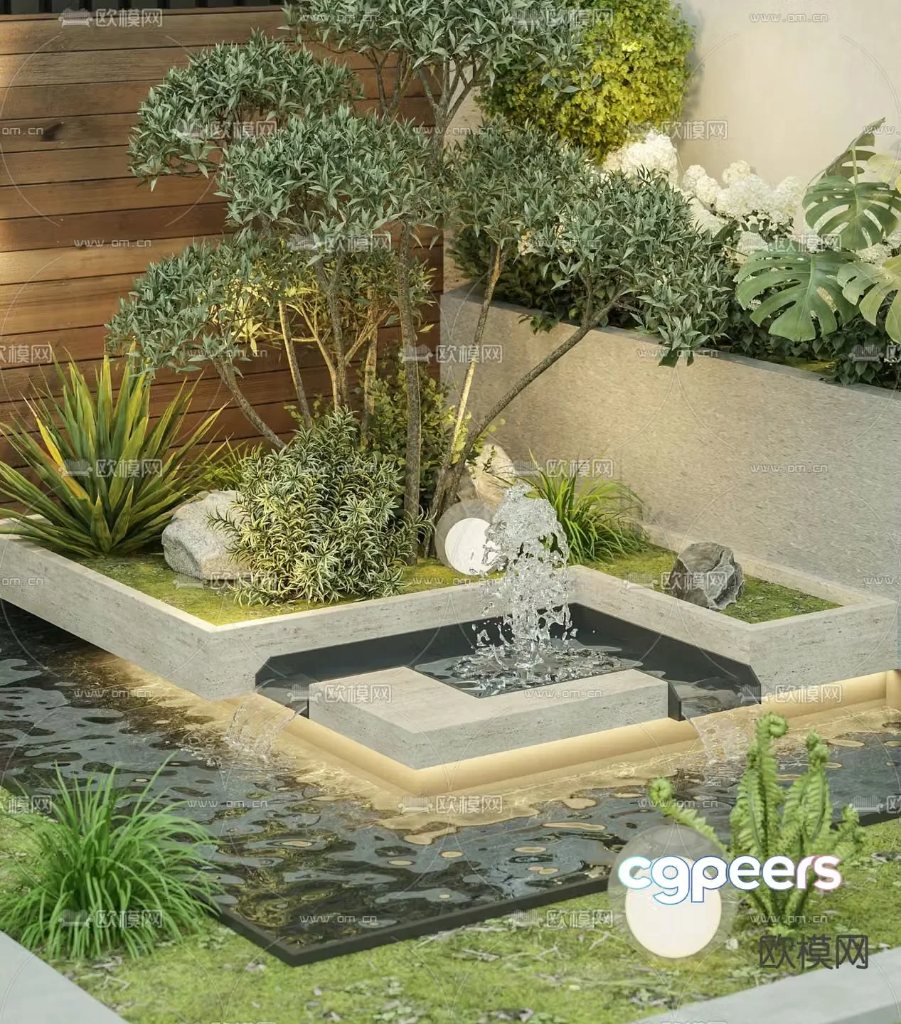 Landscape sketch fountain water 3D model