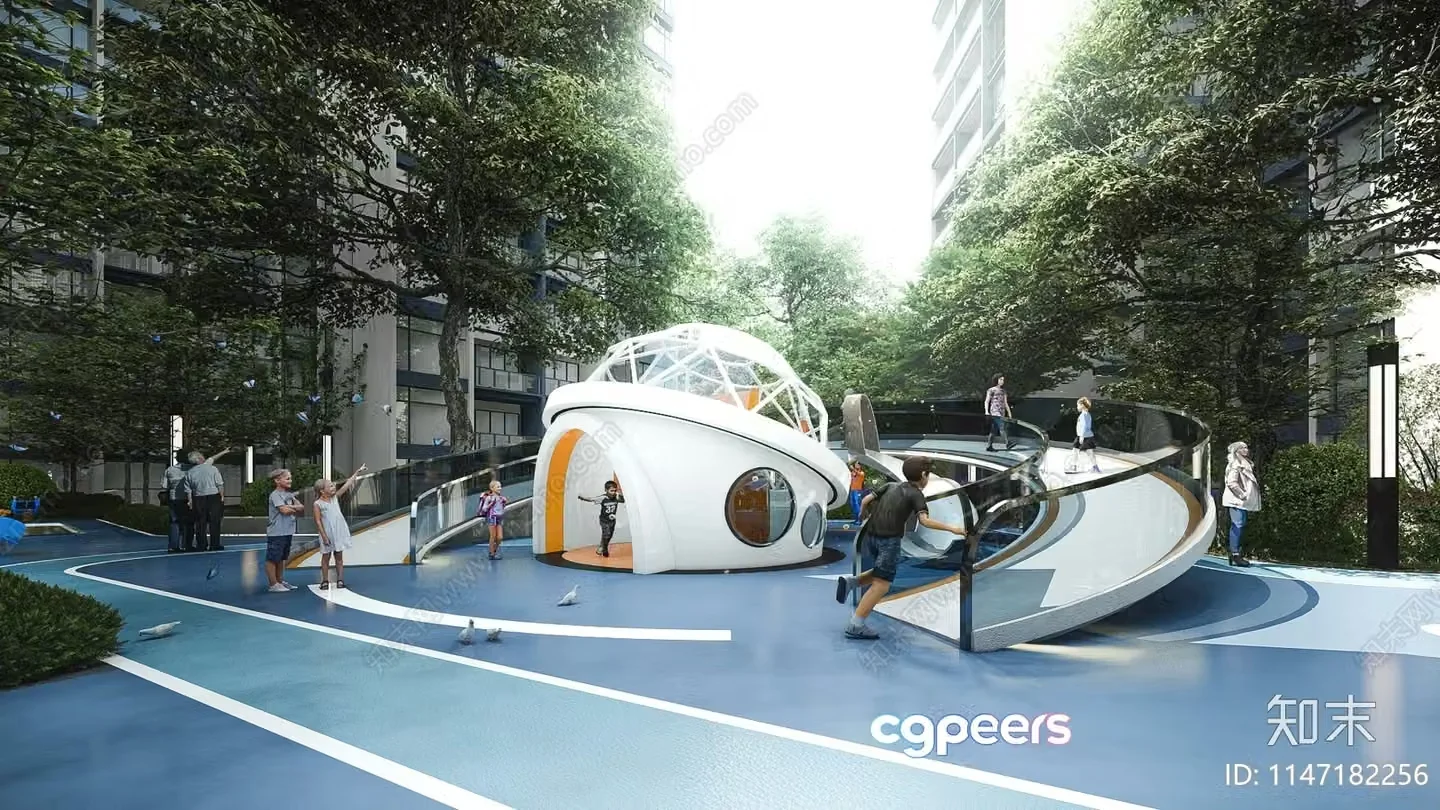 The Main Subject Is A Futuristic Playground With A Unique Design 3D Model – 4941 – VRAY Render