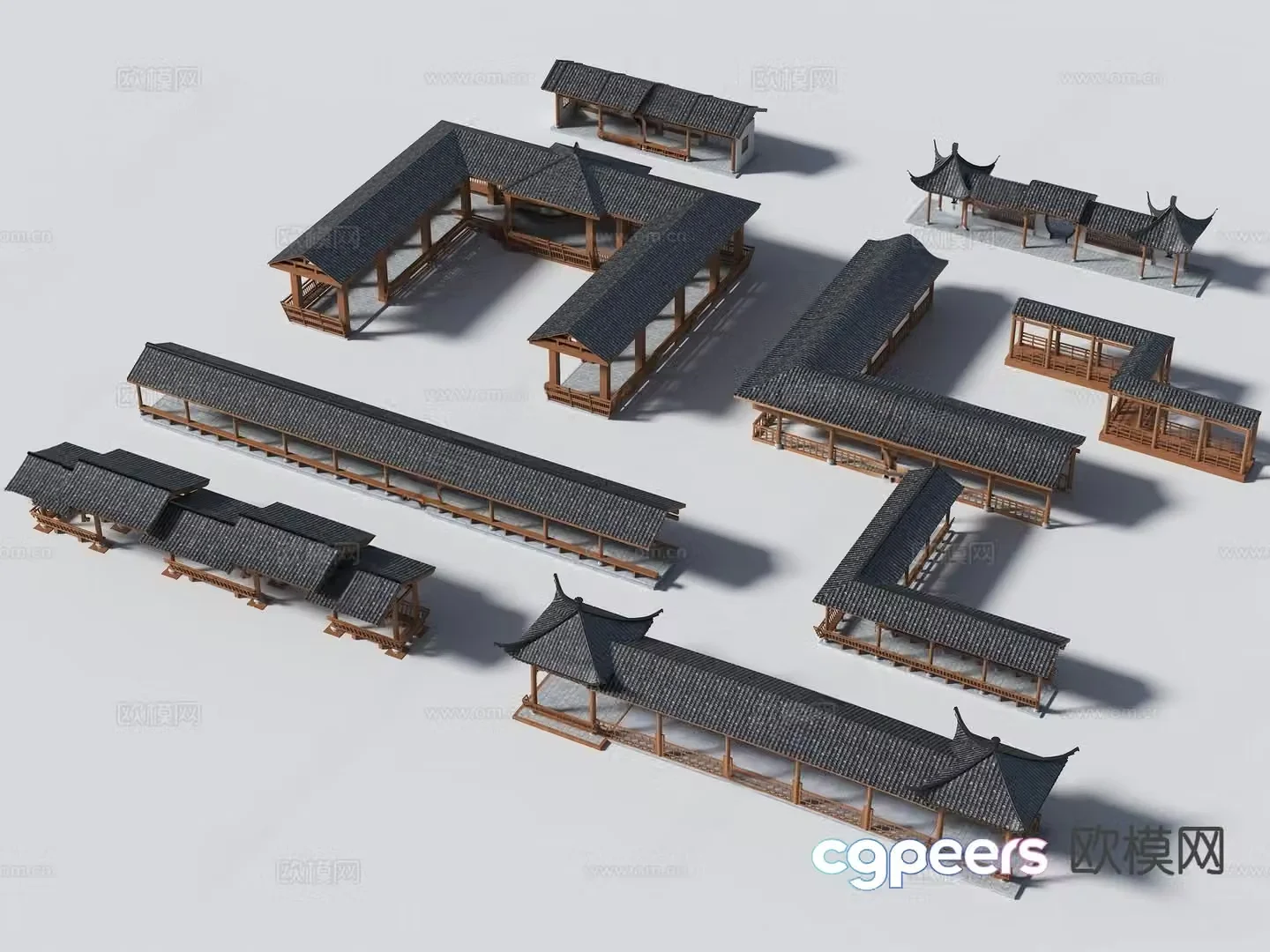 Chinese style promenade sketch gallery pavilion 3D model