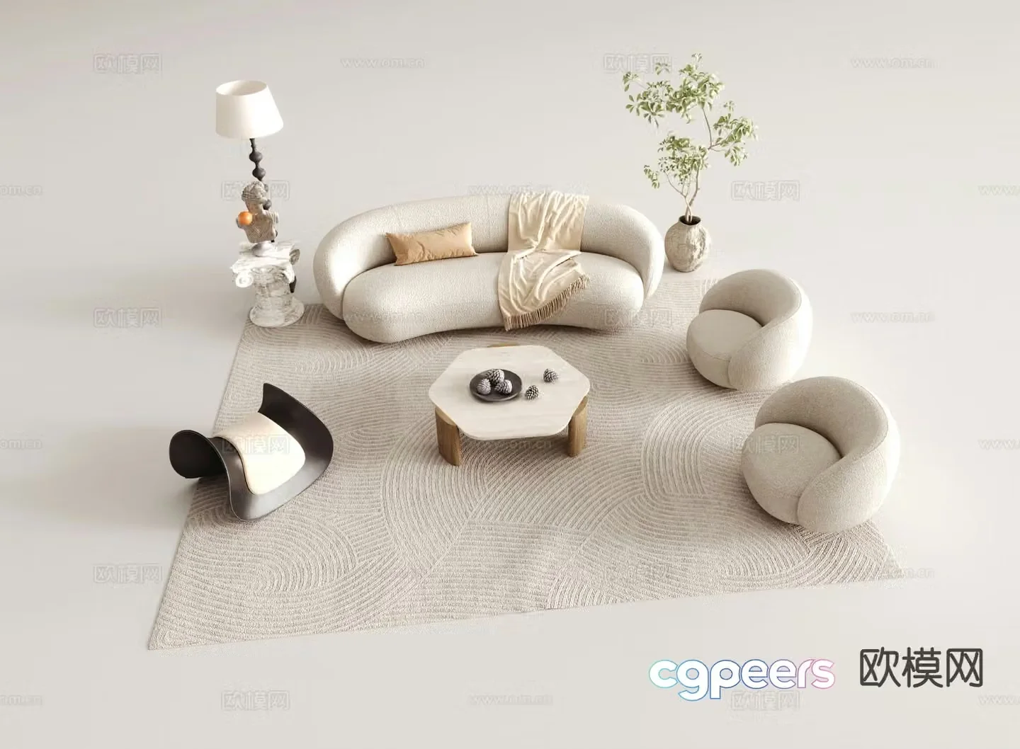 French modular sofa curved sofa 3d model