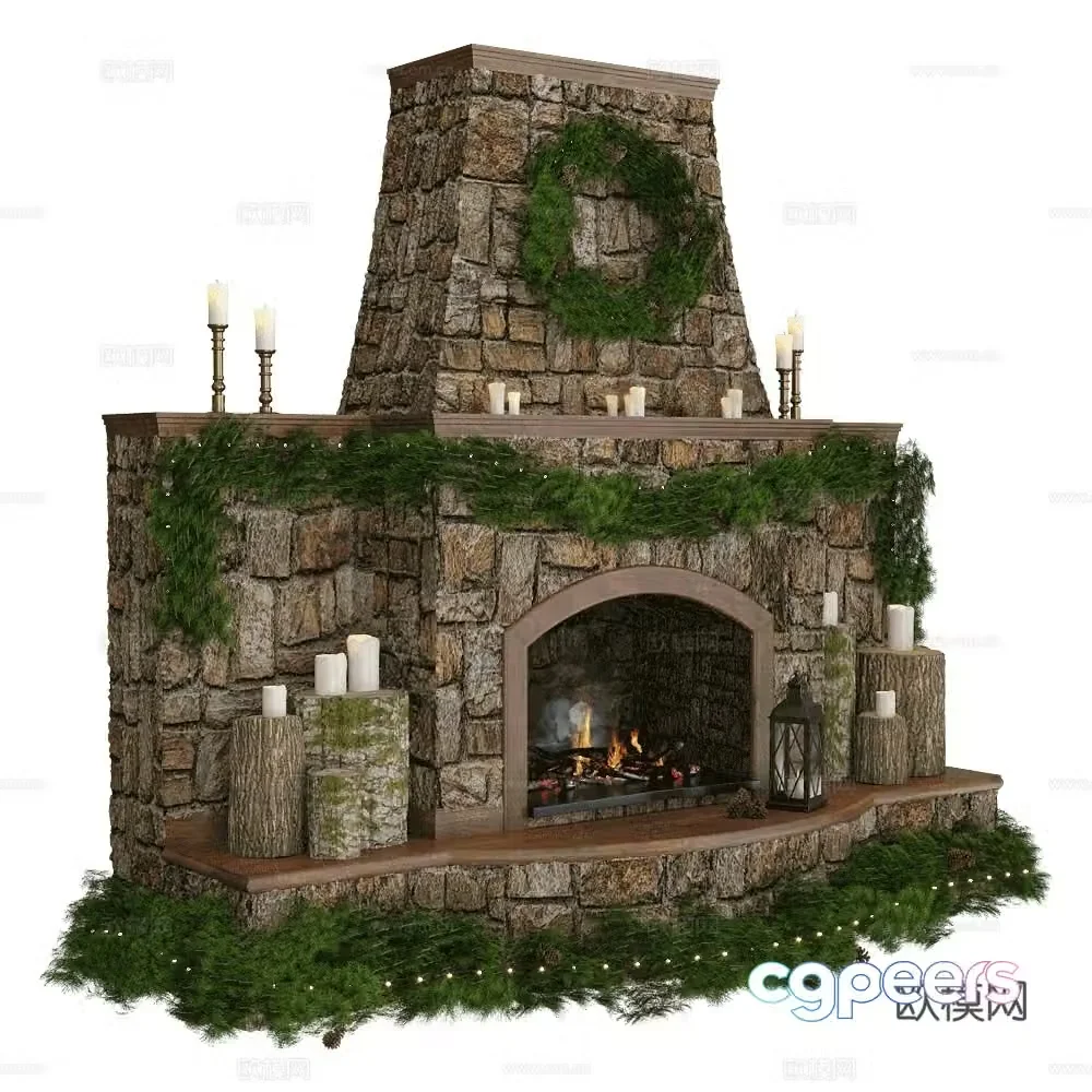European fireplace Christmas fireplace stone fireplace stove 3d model