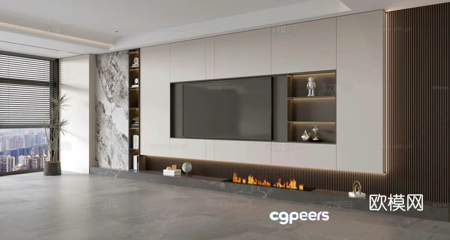 Modern Italian living room light luxury TV background wall full wall TV cabinet 3D model