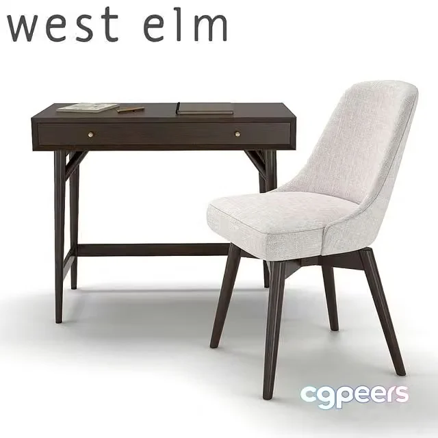 3ds Max Free – West Elm Mid-Century Mini Desk – Dark Mineral and Swivel Office Chair