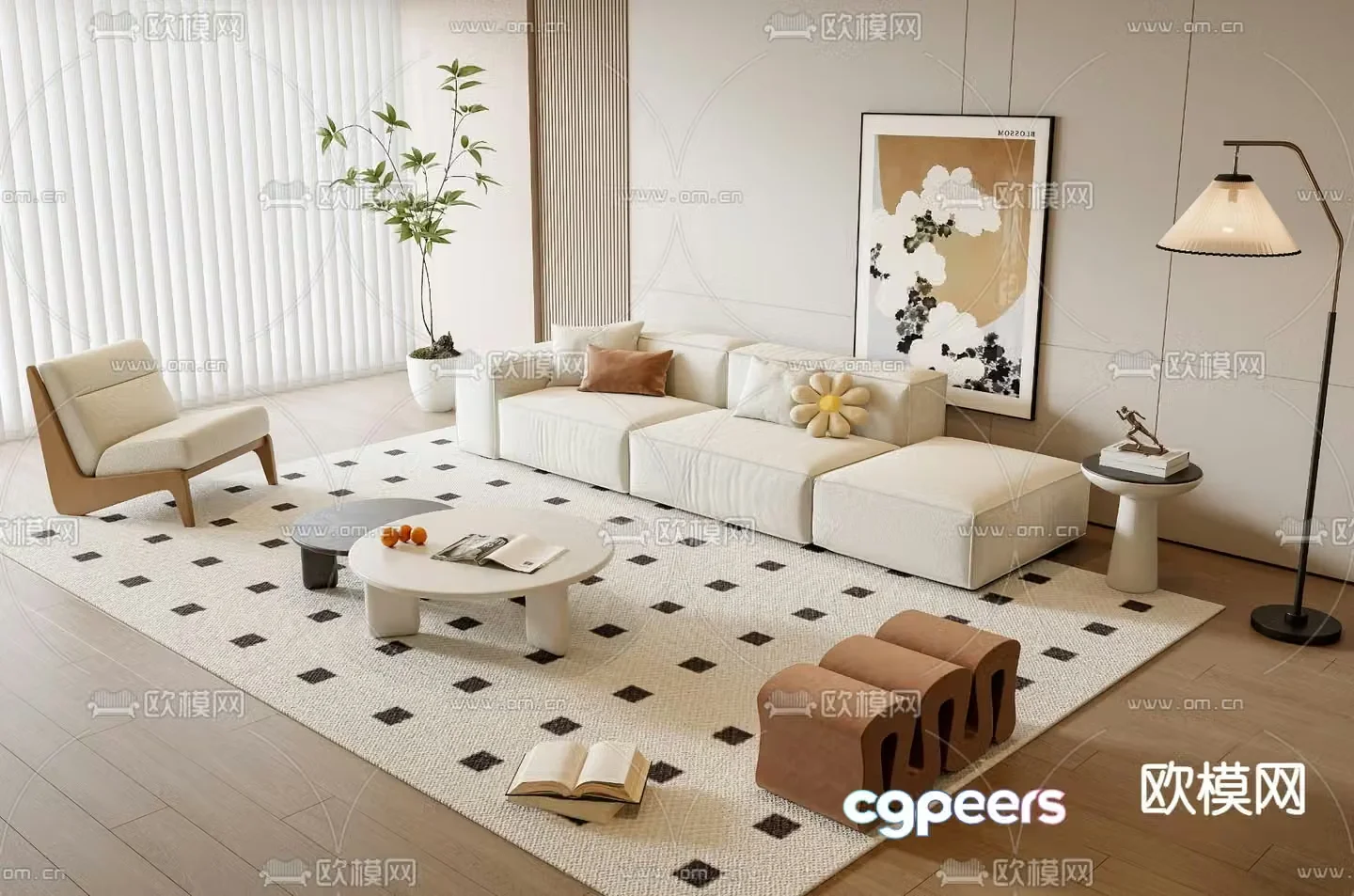 Cream style sofa combination 3d model