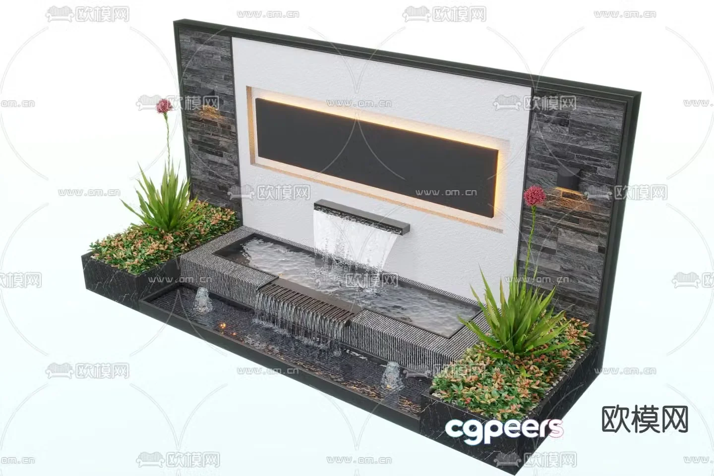 Modern water feature wall fountain pool sketch 3d model