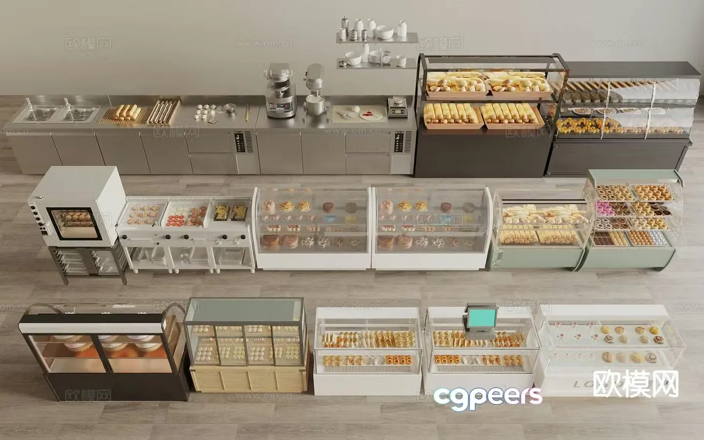 Bread display rack bakery cabinet refrigerated container 3d model