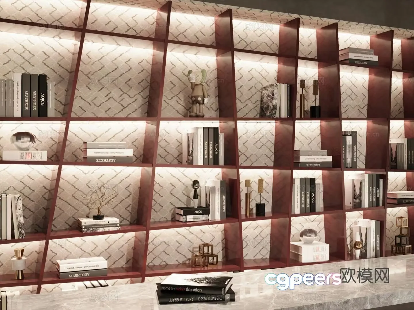 Modern bookcase Open bookcase Wall-wide bookcase Study room bookcase 3D model