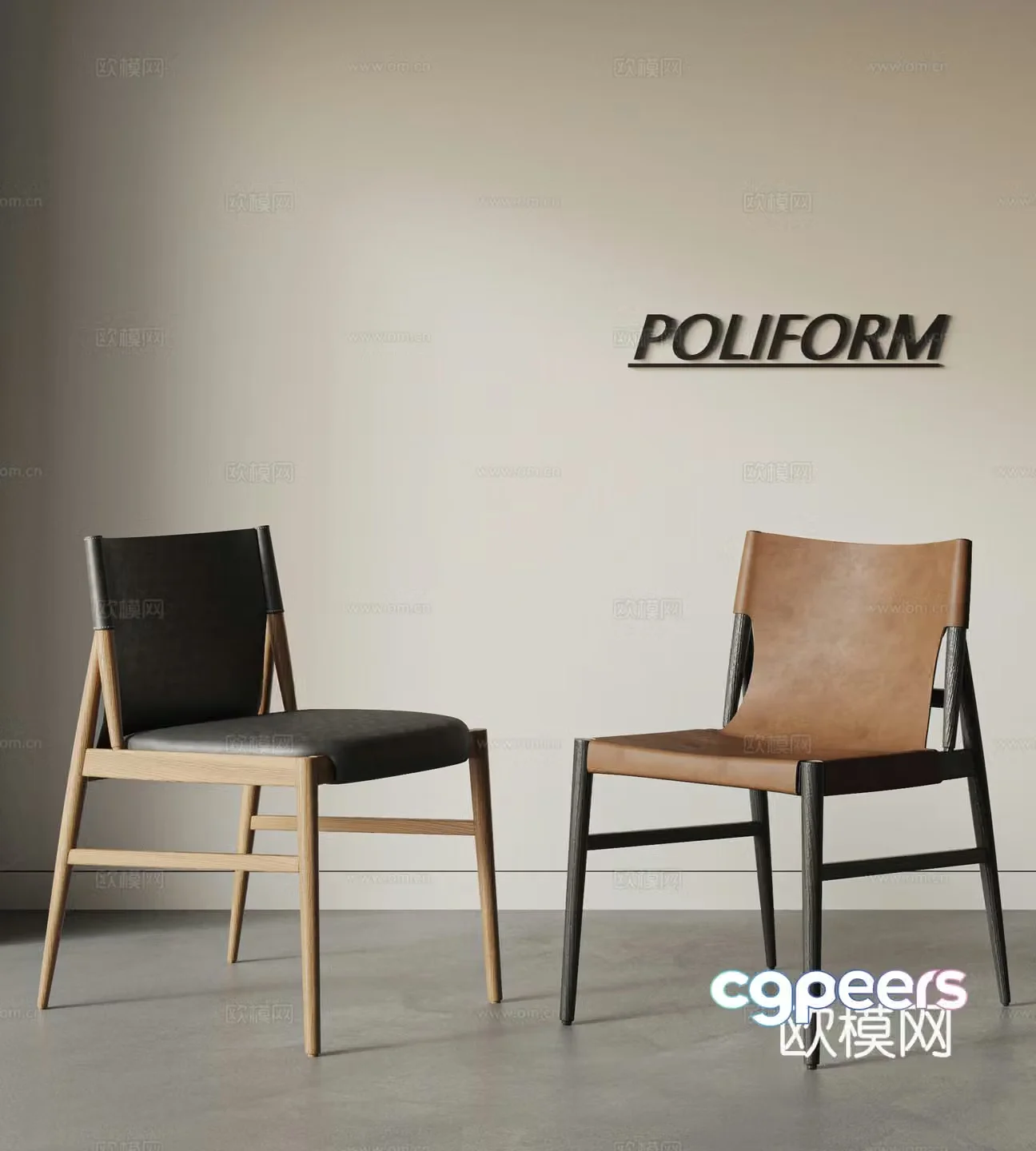 Modern Italian dining chair combination single chair book chair writing chair leather wooden chair 3d model