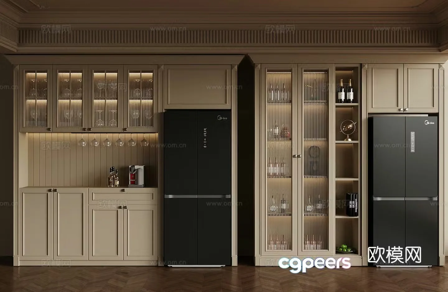 Wine cabinet French cream-style wine cabinet sideboard.3d model