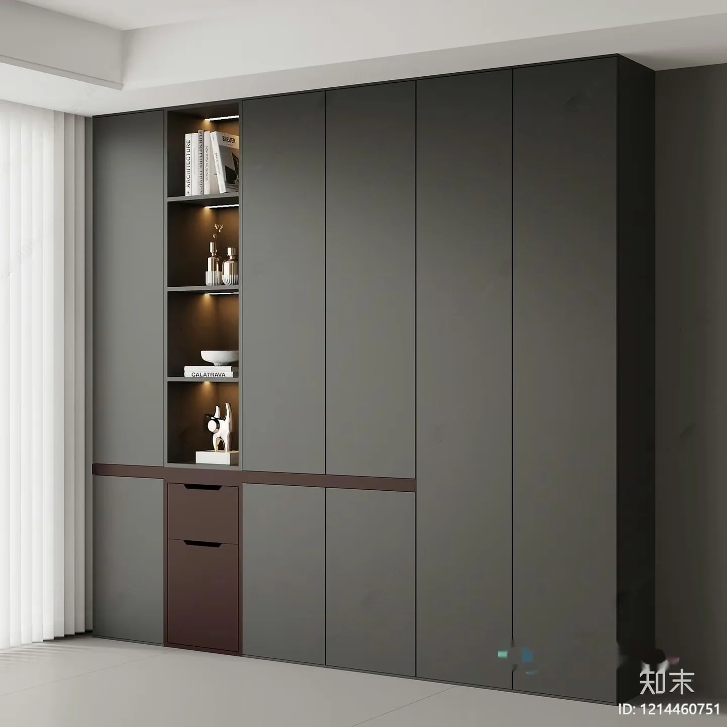 Modern Gray Shelving Unit 3D Model – 15508 – VRAY Render