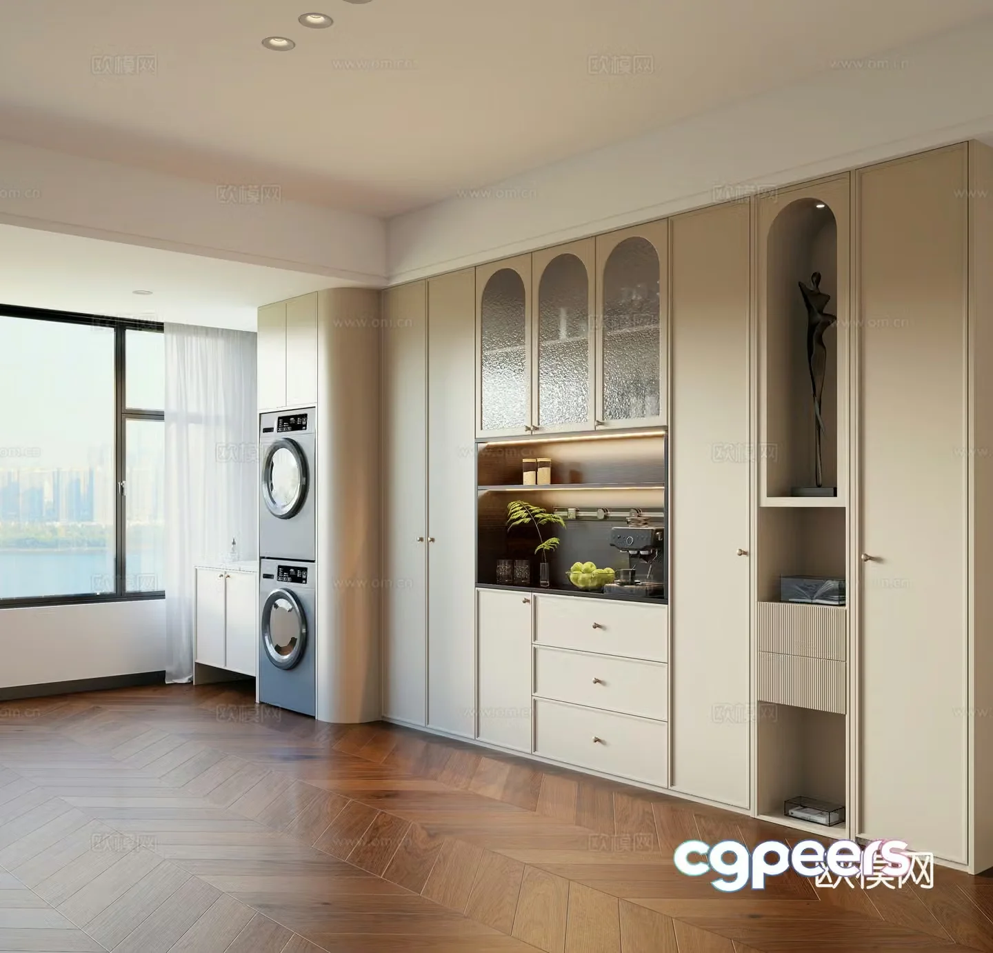 Creamy Wind Wine Cabinet Side Cabinet 3D Model