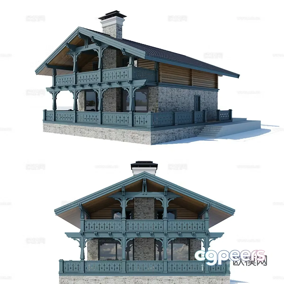 Simple European architecture Simple European villa Classical villa Retro villa Medieval villa Stone brick house 3D model
