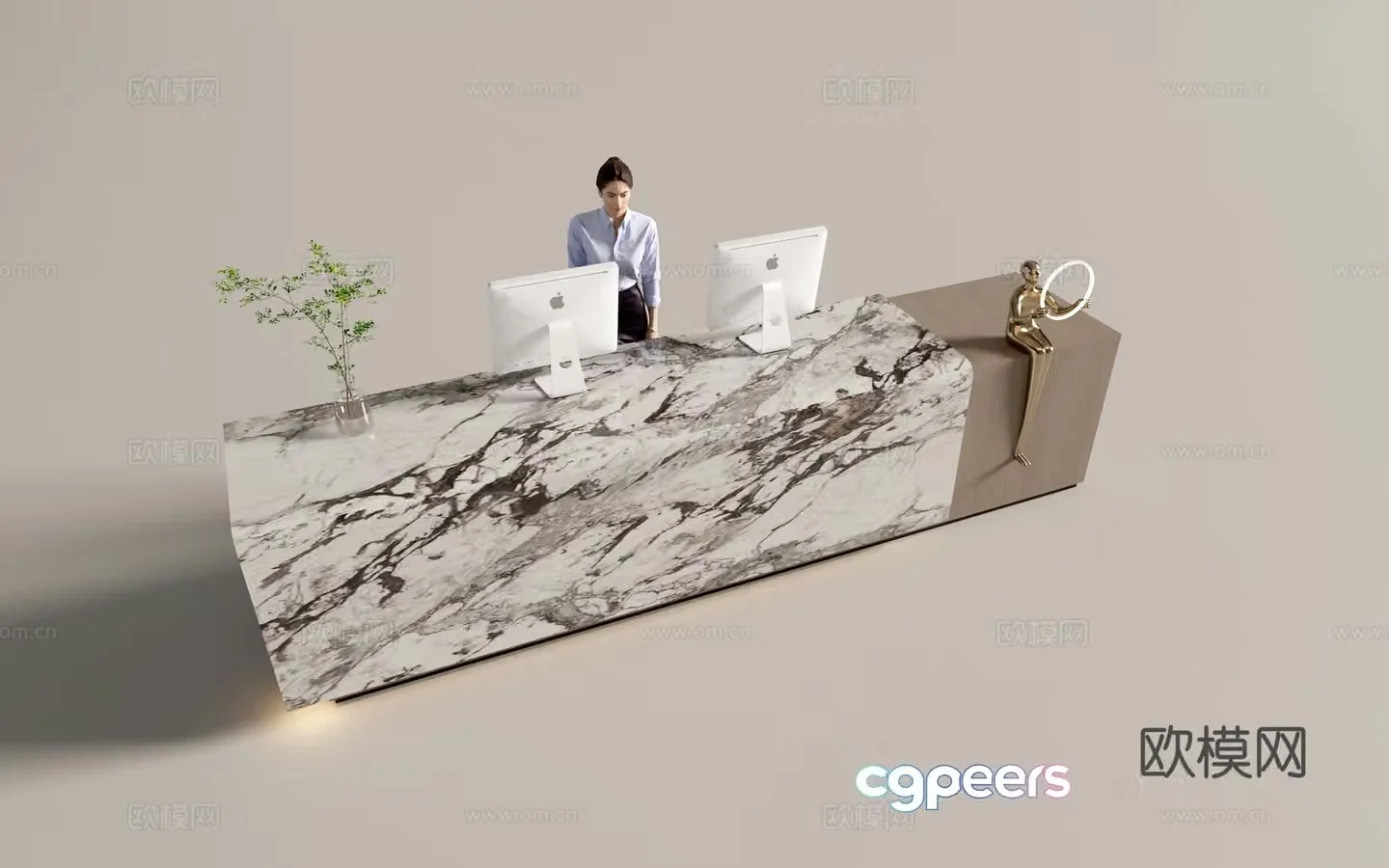 Modern company front desk reception desk service desk 3d model