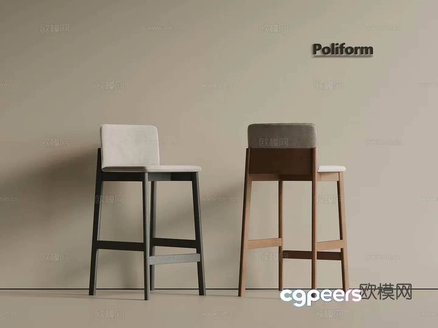 Middle Ages New Chinese Bar Chair Wooden Chair Cloth Chair 3D Model