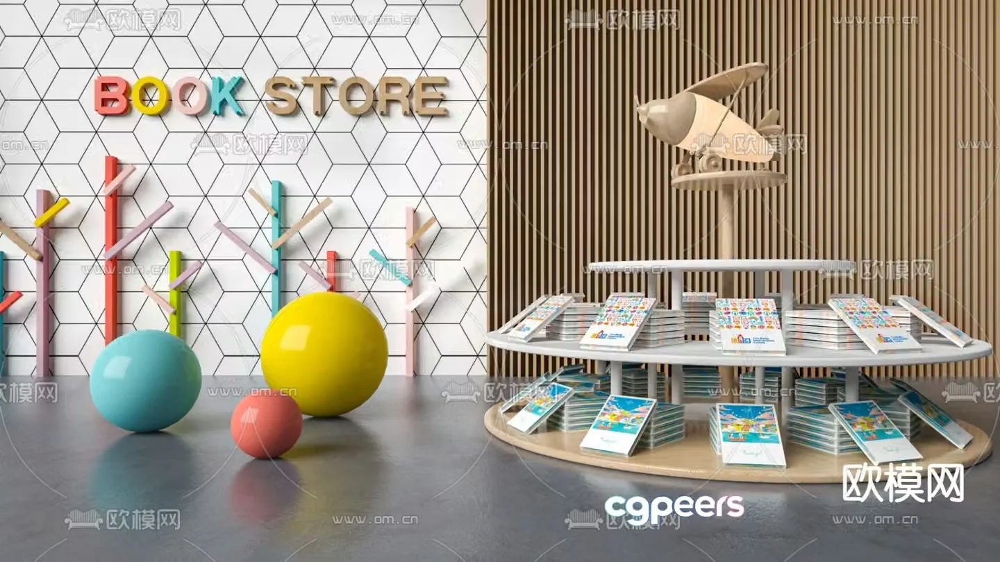 Modern children’s bookstore bookshelf 3d model
