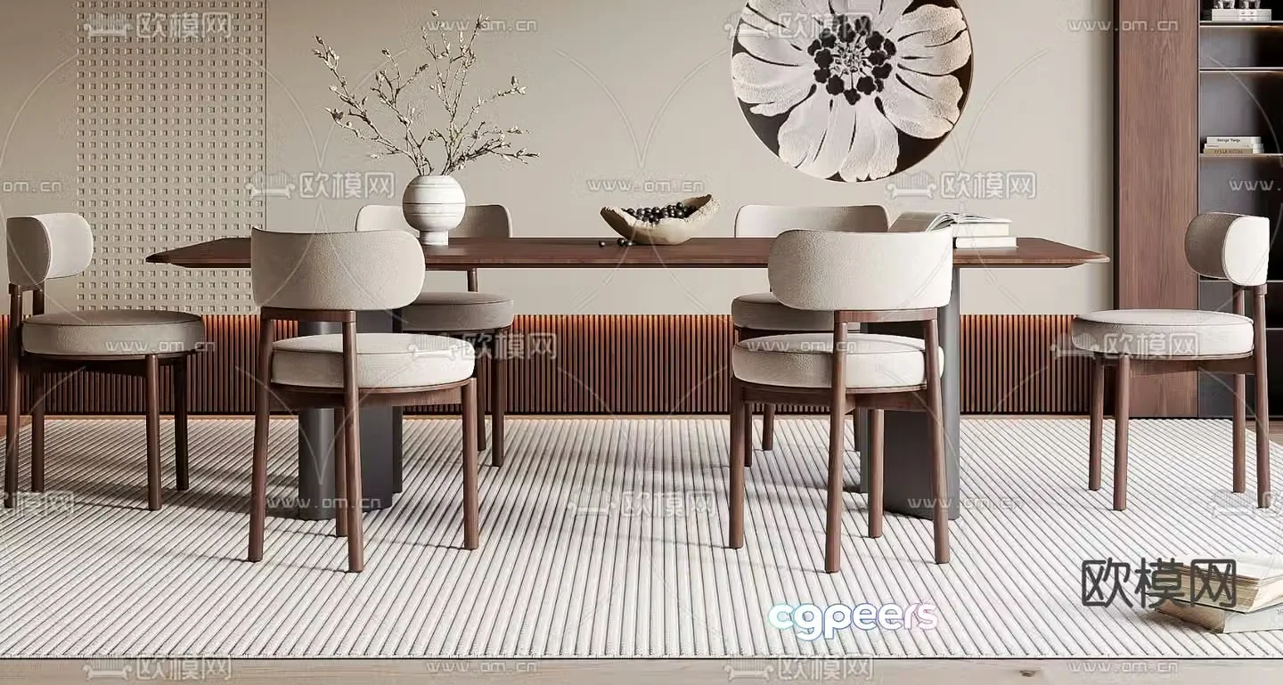 Medieval style dining table and chairs solid wood dining table 3d model