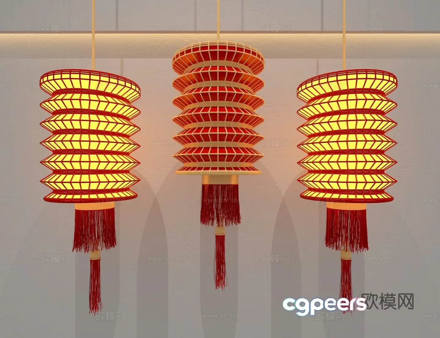 New Chinese style decorative lamp red lantern 3d model