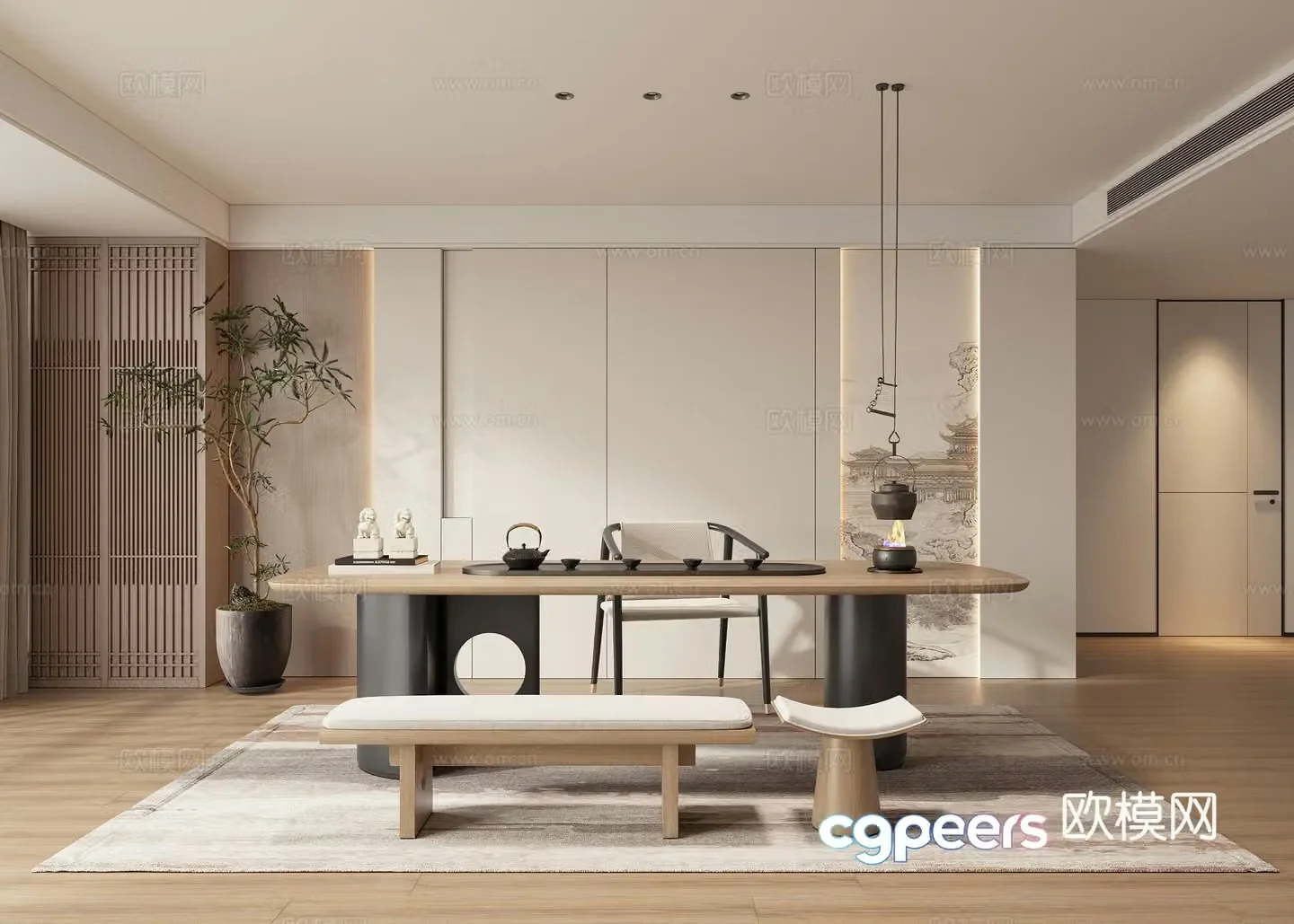 New Chinese style Zen tea room living room tea table 3D model