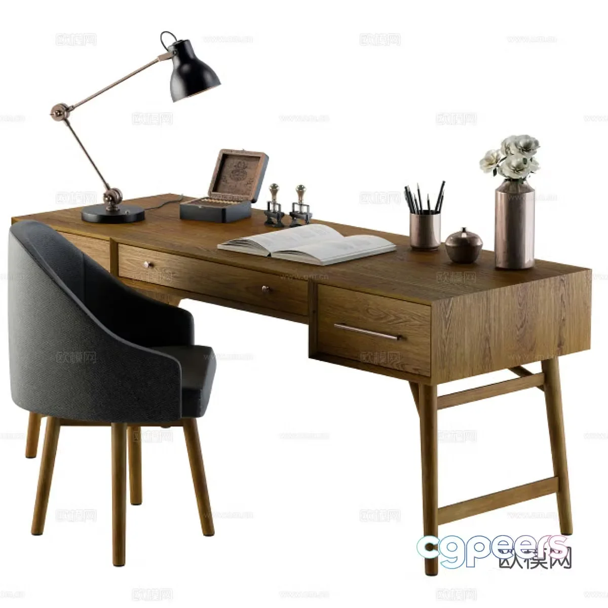 Desk and Chair 3d Model