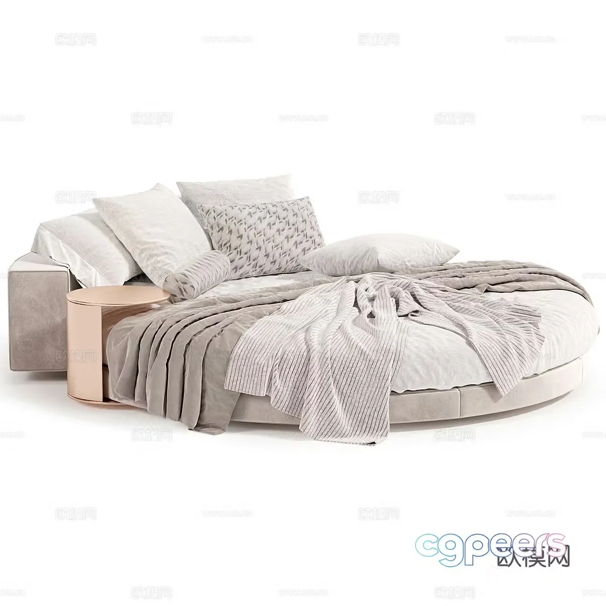 Hotel round bed fabric round bed platform bed bed head pillow bedding products bedside table side table fabric large 3D model