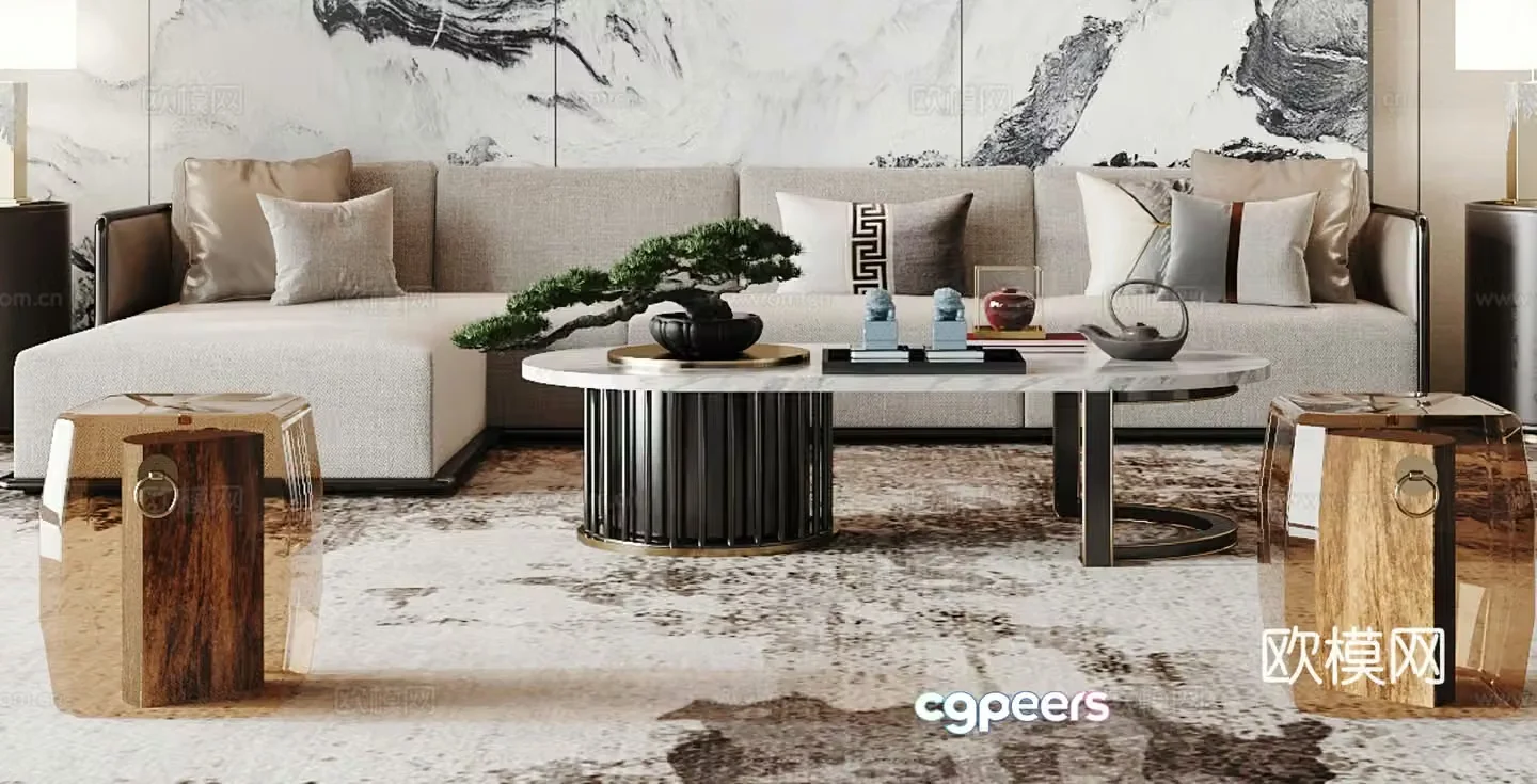 New Chinese sofa coffee table combination 3D model