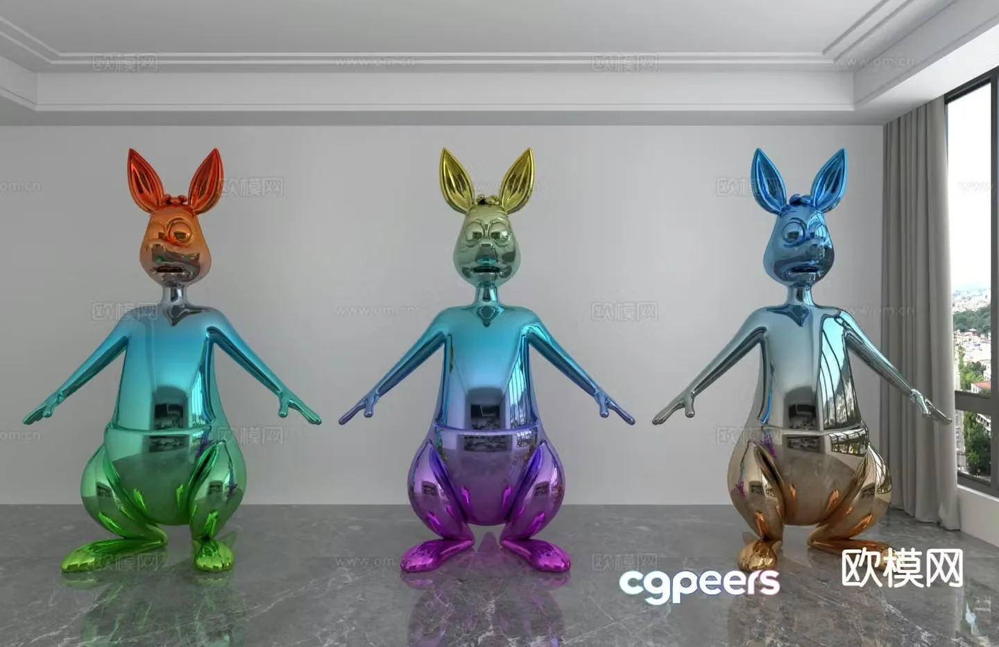 Modern colorful laser rabbit trendy ornament 3D model