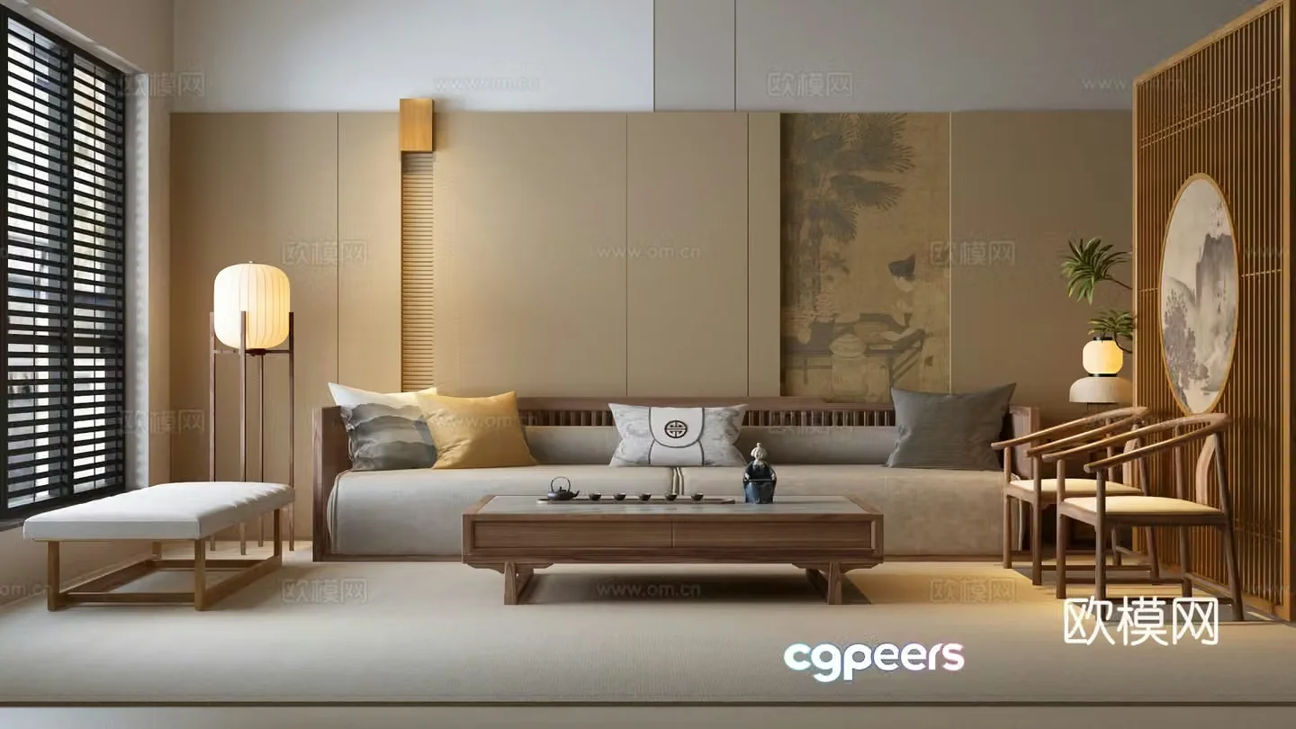 Song’s sofa combination New Chinese sofa combination New Chinese sofa new Chinese sofa background 3D model