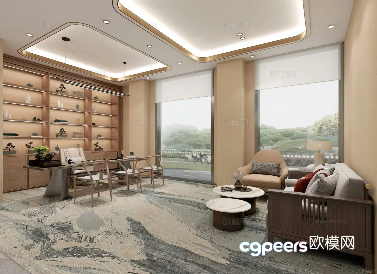 New Chinese style manager’s room reception room 3D model
