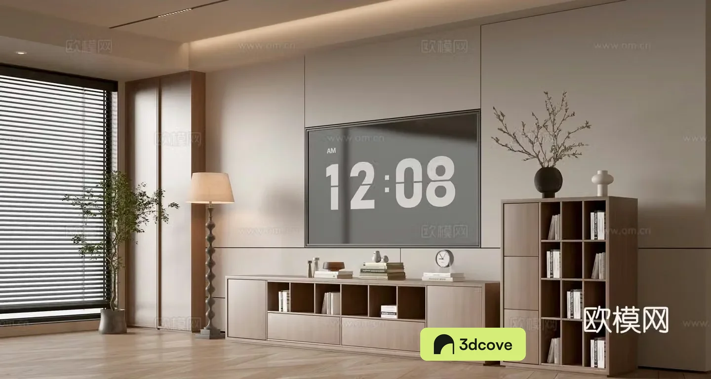 Wasabi Middle Style TV Cabinet TV Background Wall Overall Cabinet TV Background Wall Medal Style 3D Model