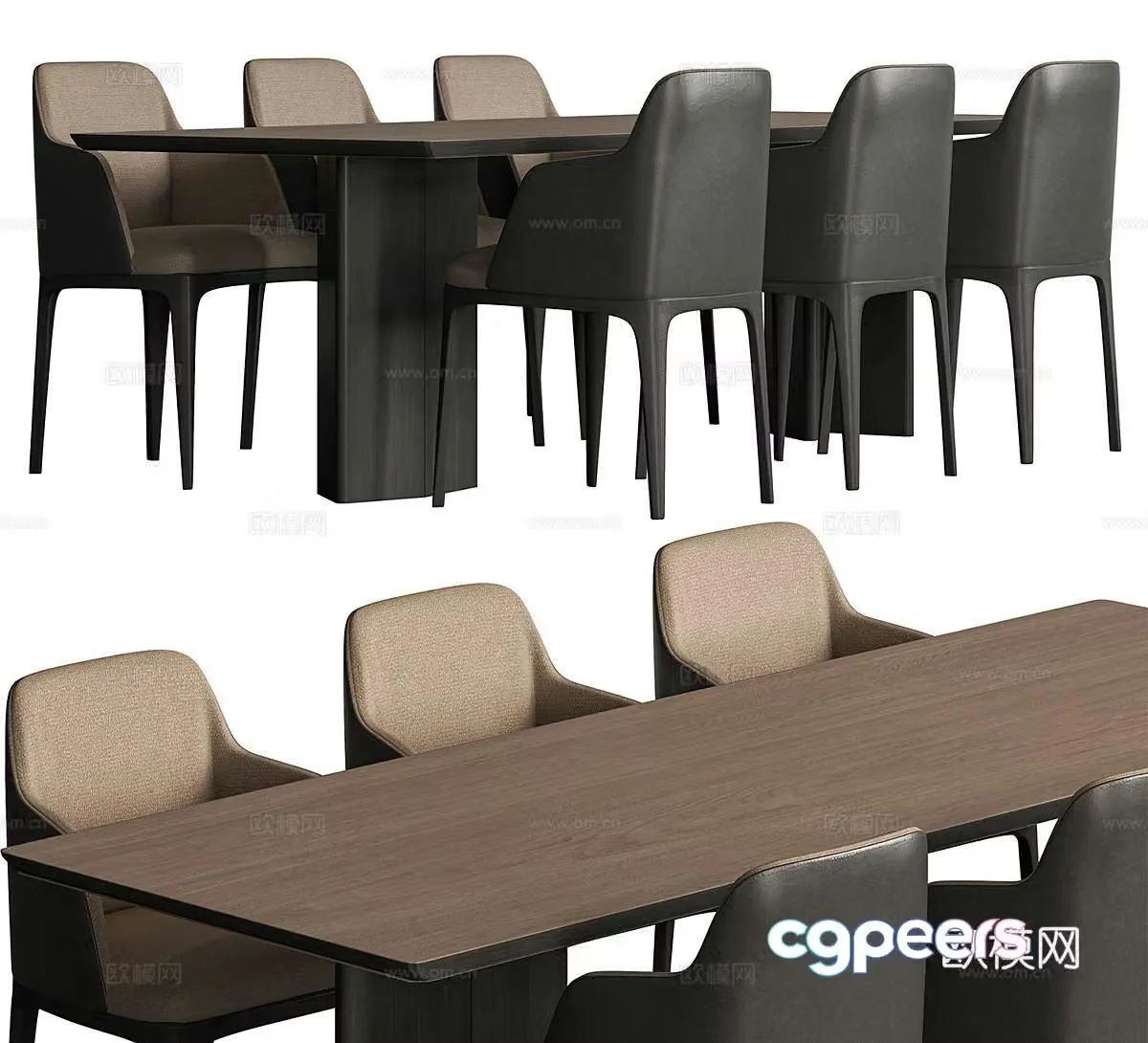 Italian dining table and chairs rectangular dining table 3d model