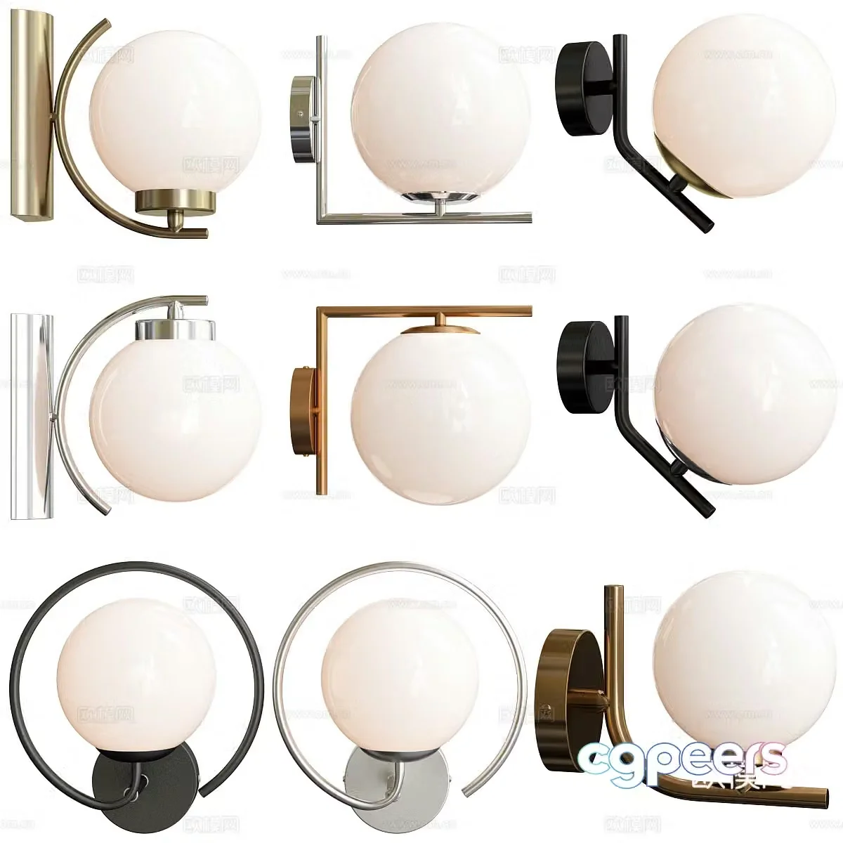 Modern light luxury spherical glass decorative wall lamp 3d model