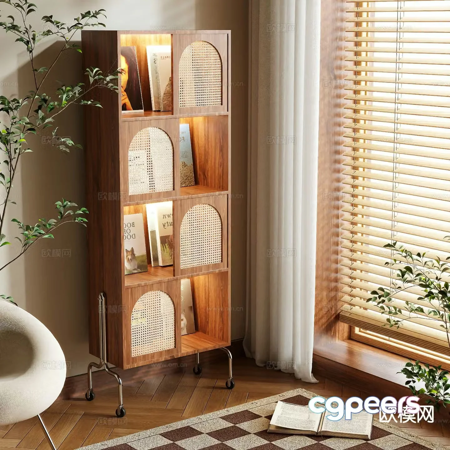 Medieval style bookcase storage cabinet 3d model
