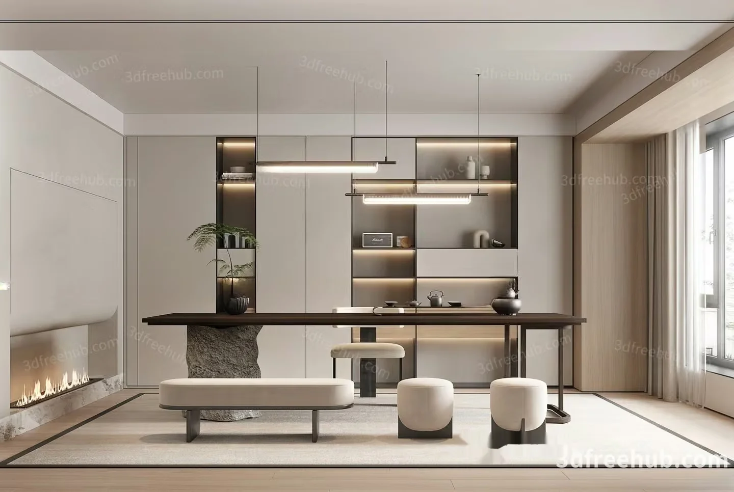 Modern Minimalist Dining Room 3D Model – 19991 – VRAY Render