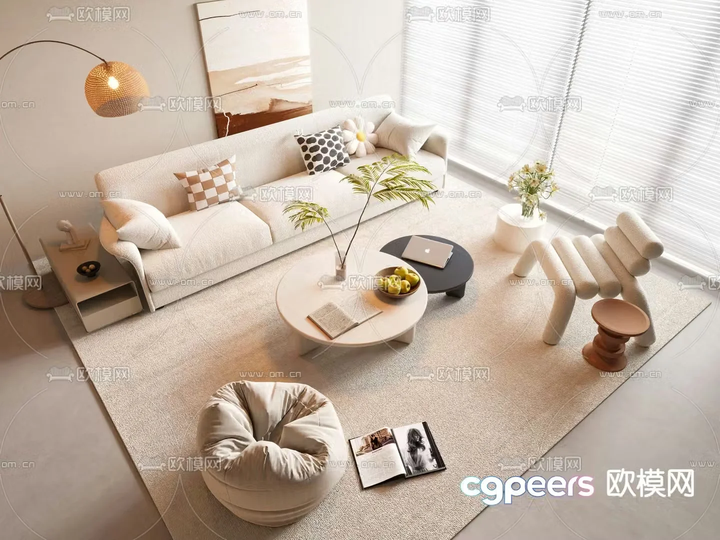 Cream style modular sofa 3d model