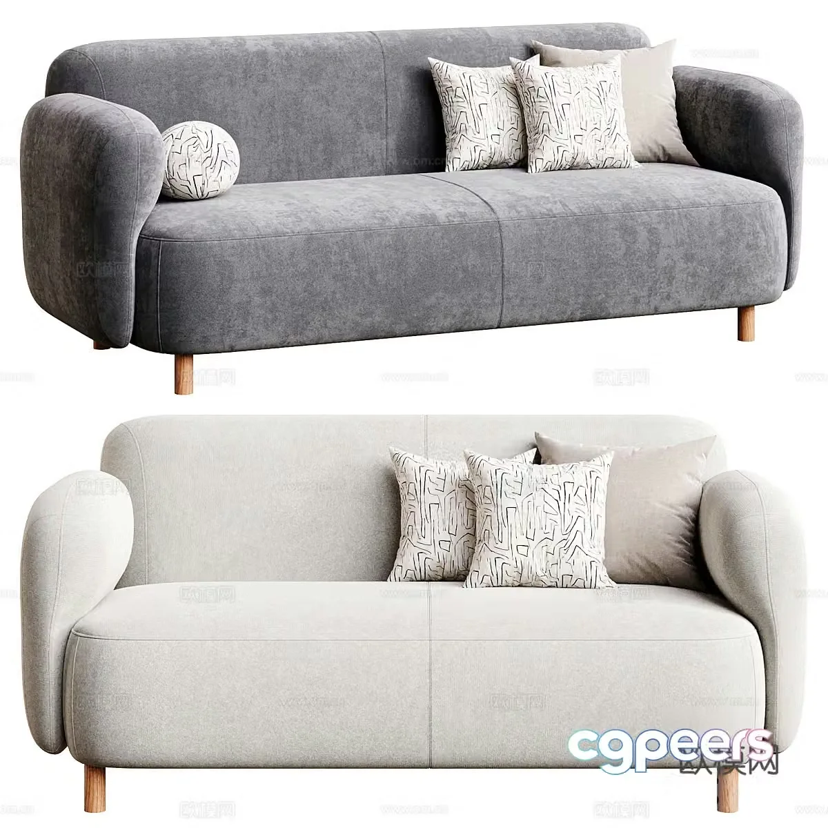 Modern Cream Style Bucle Tube Sofa 3D Model