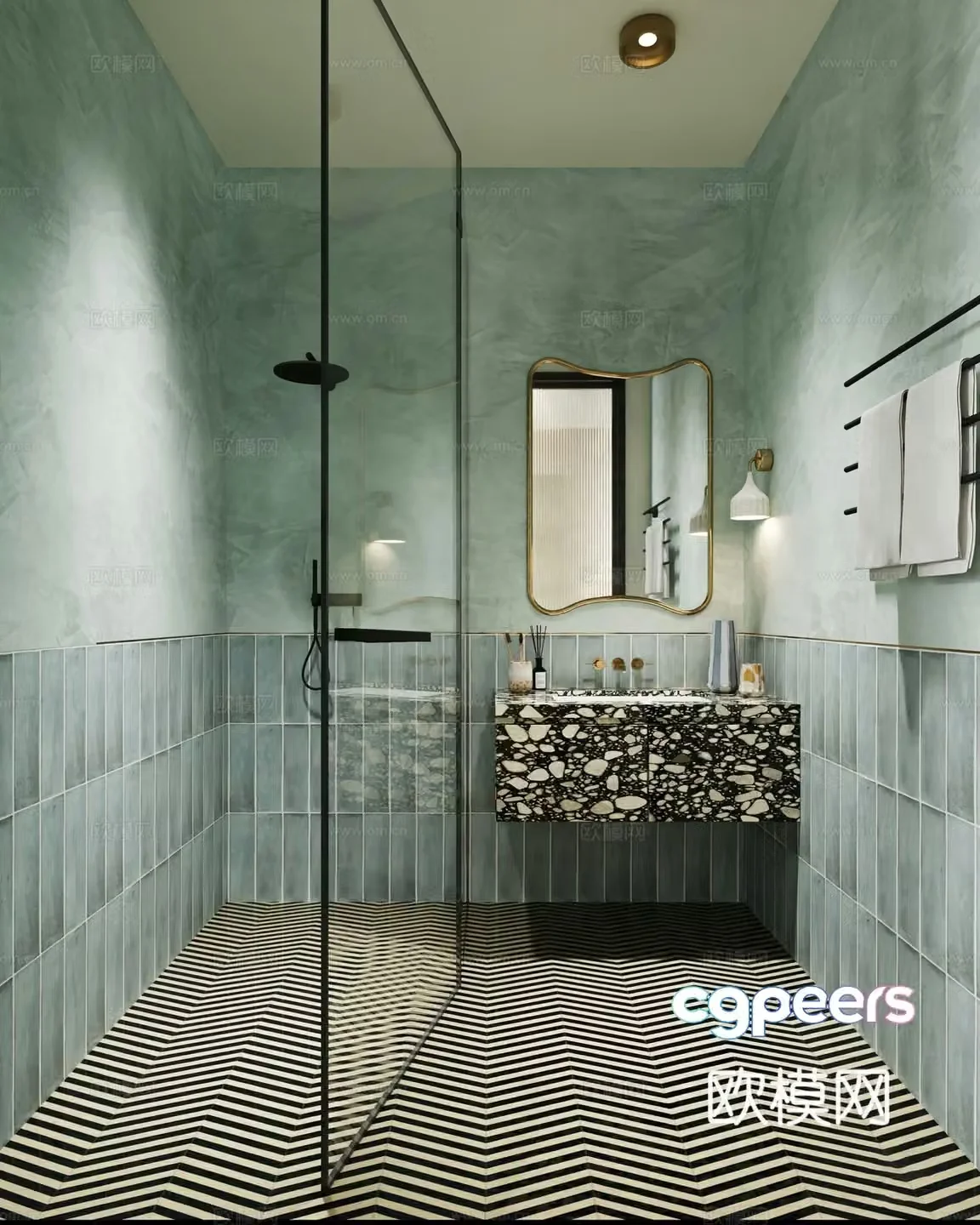 Modern French Mixed-up Children’s Bathroom Shower Shower Bathroom Cabinet Mirror Towel 3D Model