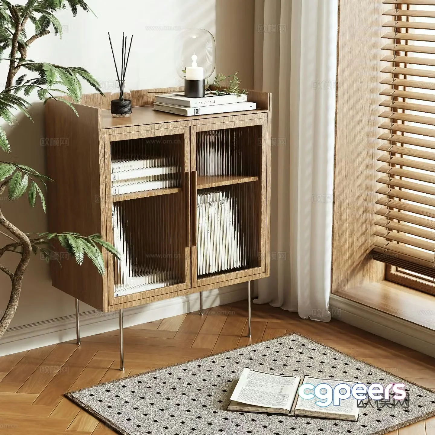 Modern low bookcase side cabinet 3d model