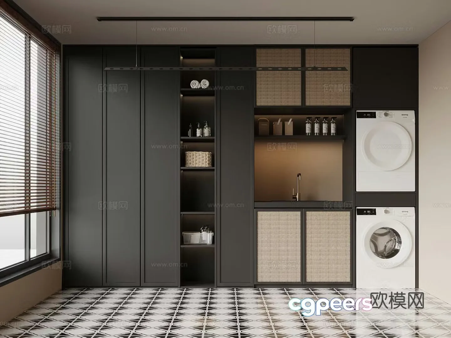Middle style laundry room washing cabinet washing machine 3d model