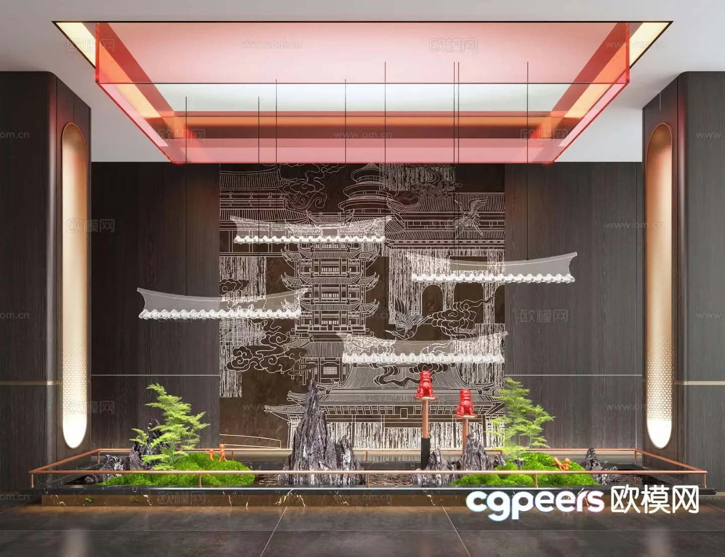 New Chinese style landscaping indoor landscape 3d model
