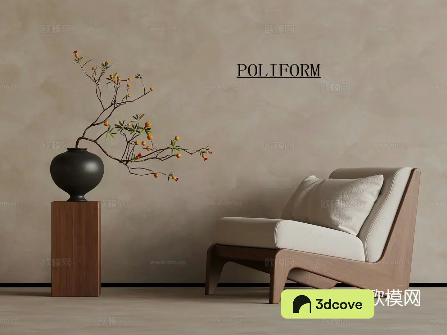 Medium style leisure chair with side ornaments 3D model