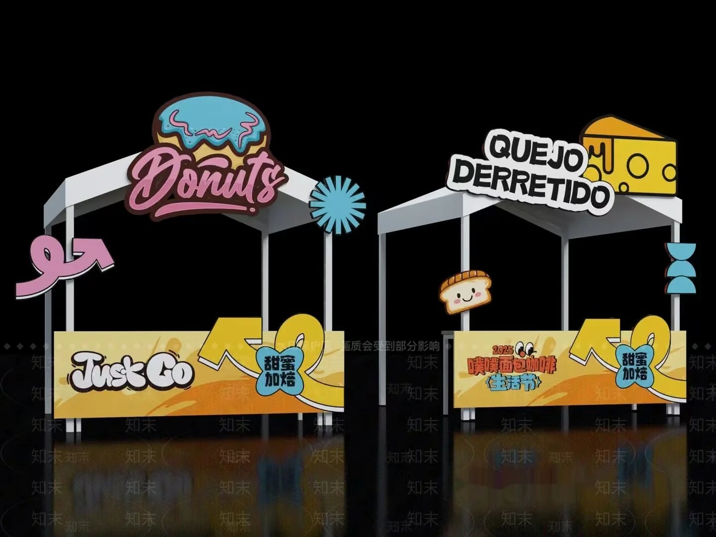 Two Food Carts With Colorful Signs And Advertisements 3D Model – 10908 – VRAY Render