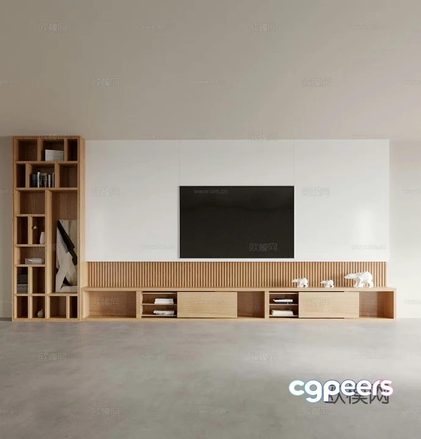 Log style TV cabinet TV wall integrated 3D model