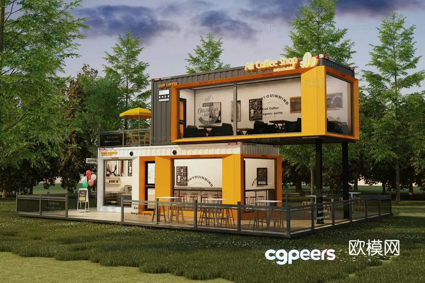 Modern container appearance outdoor cafe 3d model